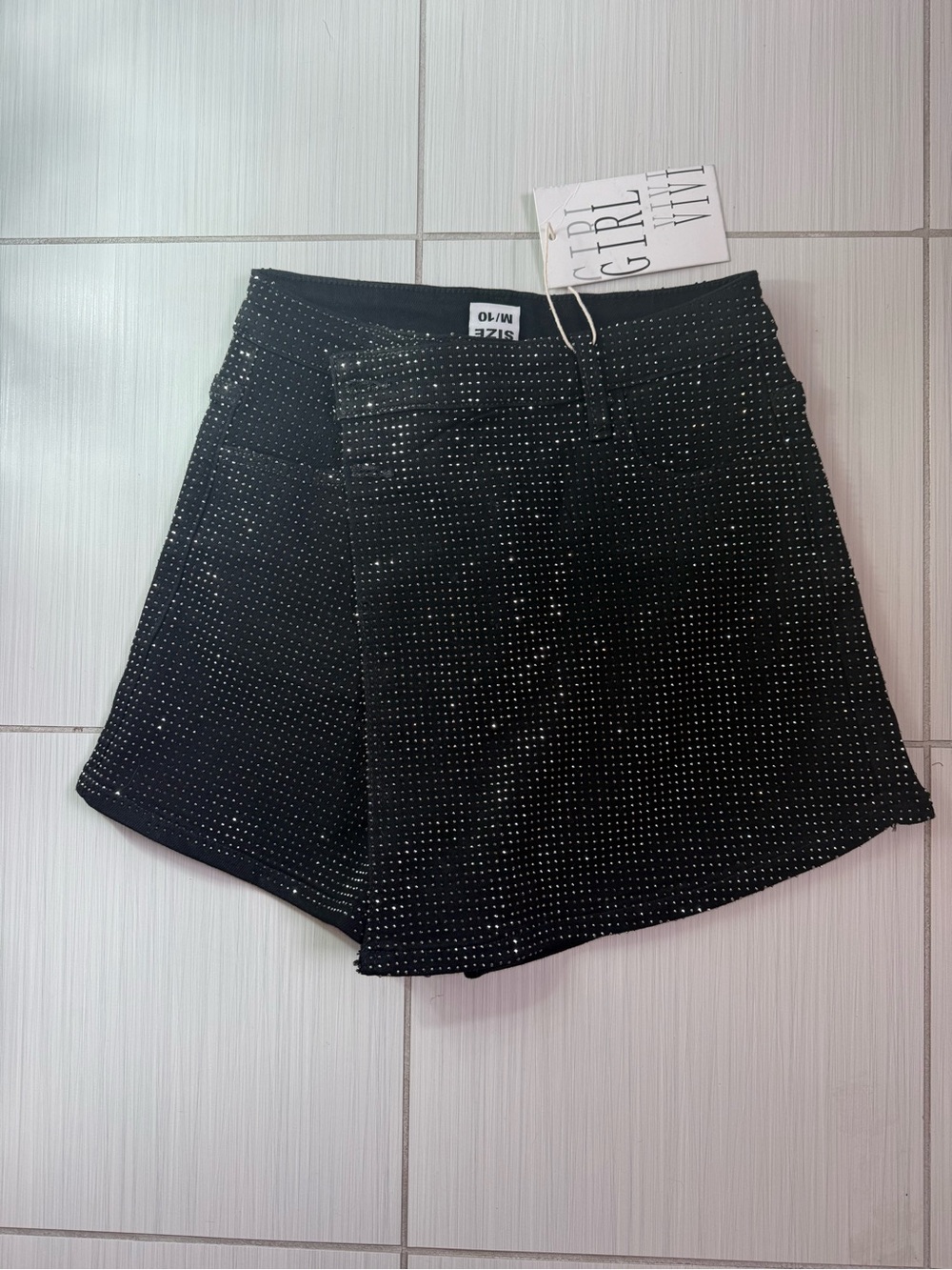 Girl Vivi Black Rhinestone Studded Denim Shorts Size M/10 Y2K Glam